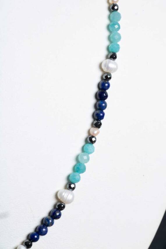 Sertifikalı Lapis, Amazonit, İnci Doğal Taş Kolye - 5