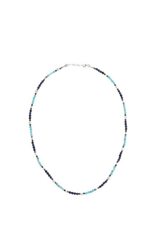 Sertifikalı Lapis, Amazonit, İnci Doğal Taş Kolye - 6