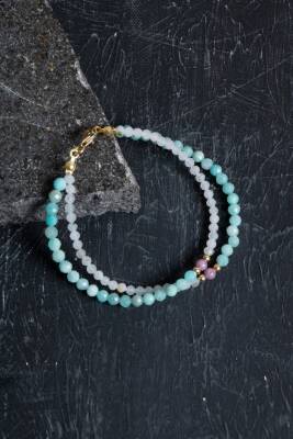 Sertifikalı Lapis, Amazonit, İnci Doğal Taş Kolye - Osmanlı Doğaltaş