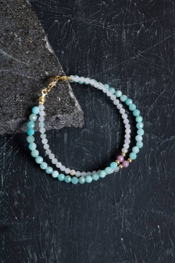 Sertifikalı Lapis, Amazonit, İnci Doğal Taş Kolye - 1