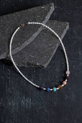 Sertifikalı Lapis, Amazonit, İnci Doğal Taş Kolye - 2