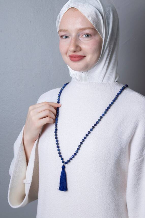 Sertifikalı Lapis Lazuli Elmas Kesim Fasetli Doğal Taş Tesbih Kolye 99luk - 8mm (SK:287) - 1