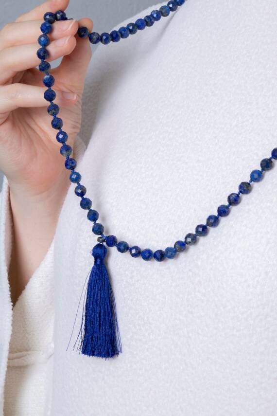 Sertifikalı Lapis Lazuli Elmas Kesim Fasetli Doğal Taş Tesbih Kolye 99luk - 8mm (SK:287) - 2