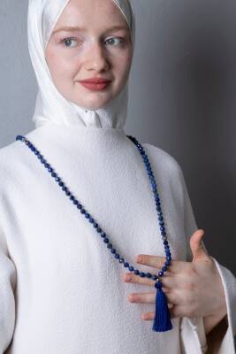Sertifikalı Lapis Lazuli Elmas Kesim Fasetli Doğal Taş Tesbih Kolye 99luk - 8mm (SK:287) - 3