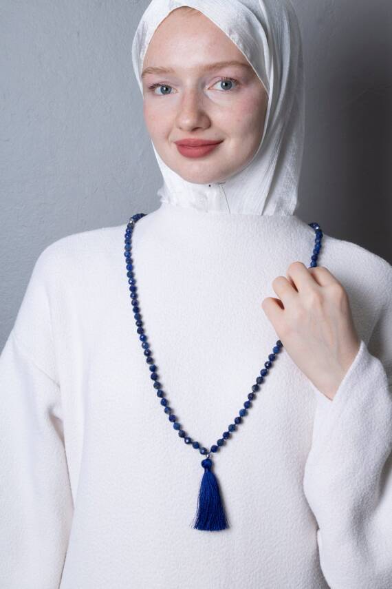 Sertifikalı Lapis Lazuli Elmas Kesim Fasetli Doğal Taş Tesbih Kolye 99luk - 8mm (SK:287) - 4