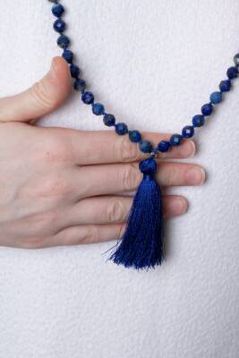 Sertifikalı Lapis Lazuli Elmas Kesim Fasetli Doğal Taş Tesbih Kolye 99luk - 8mm (SK:287) - 5