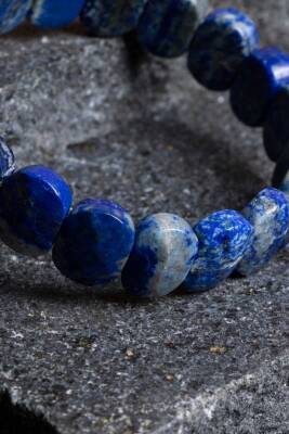 Sertifikalı Lapis Lazuli Geniş Kesim Doğal Taş Bileklik - 5