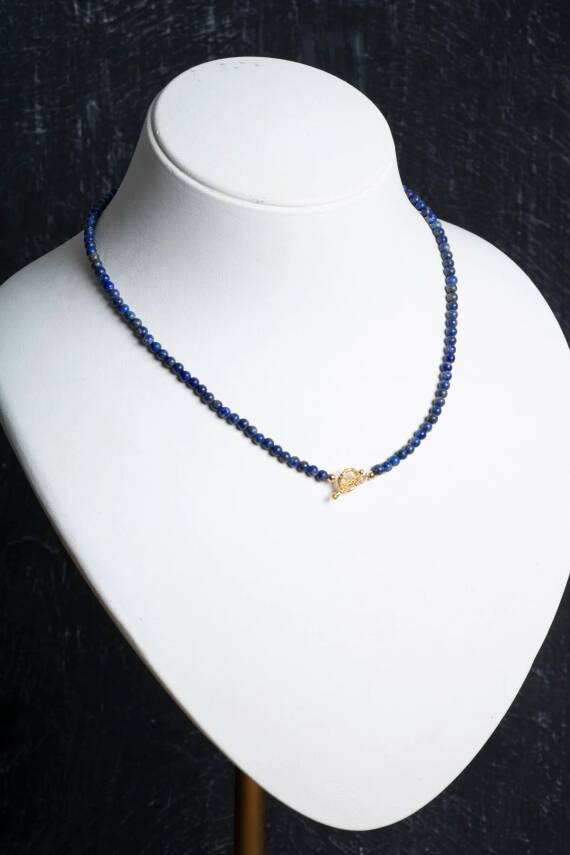 Sertifikalı Lapis Lazuli Gümüş Kapama Doğal Taş Kolye - 1