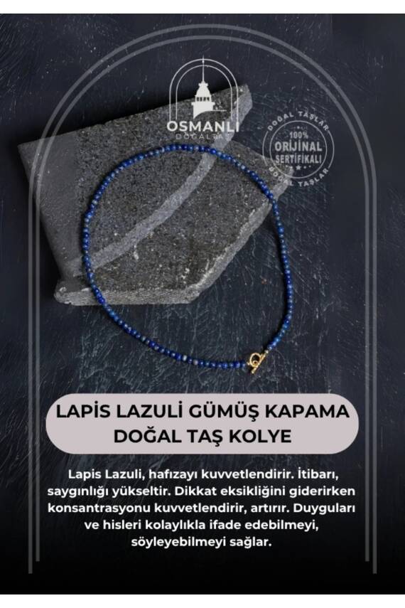 Sertifikalı Lapis Lazuli Gümüş Kapama Doğal Taş Kolye - 2