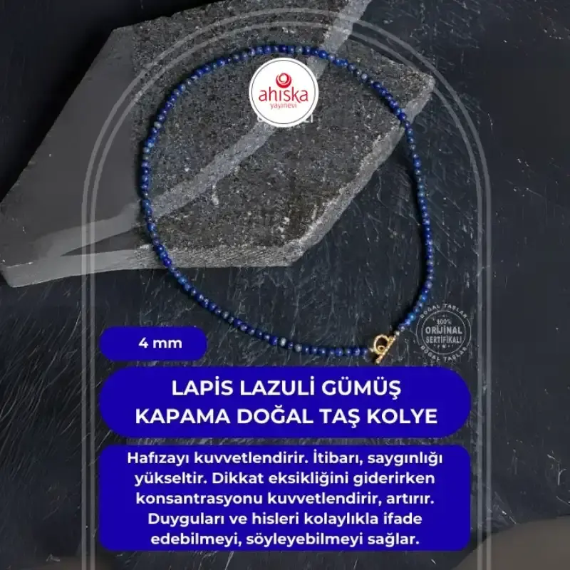 Sertifikalı Lapis Lazuli Gümüş Kapama Doğal Taş Kolye - 2