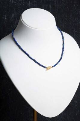 Sertifikalı Lapis Lazuli Gümüş Kapama Doğal Taş Kolye - 5