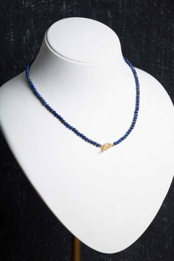 Sertifikalı Lapis Lazuli Gümüş Kapama Doğal Taş Kolye - 5