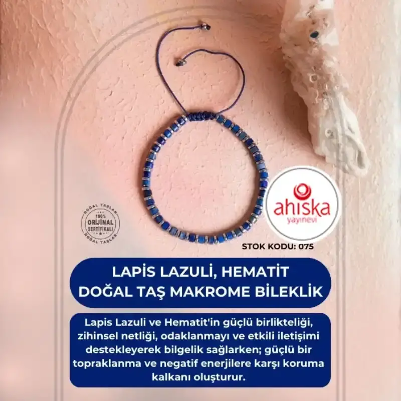 Sertifikalı Lapis Lazuli, Hematit, Doğal Taş Makrome Bileklik (SK075) - 1