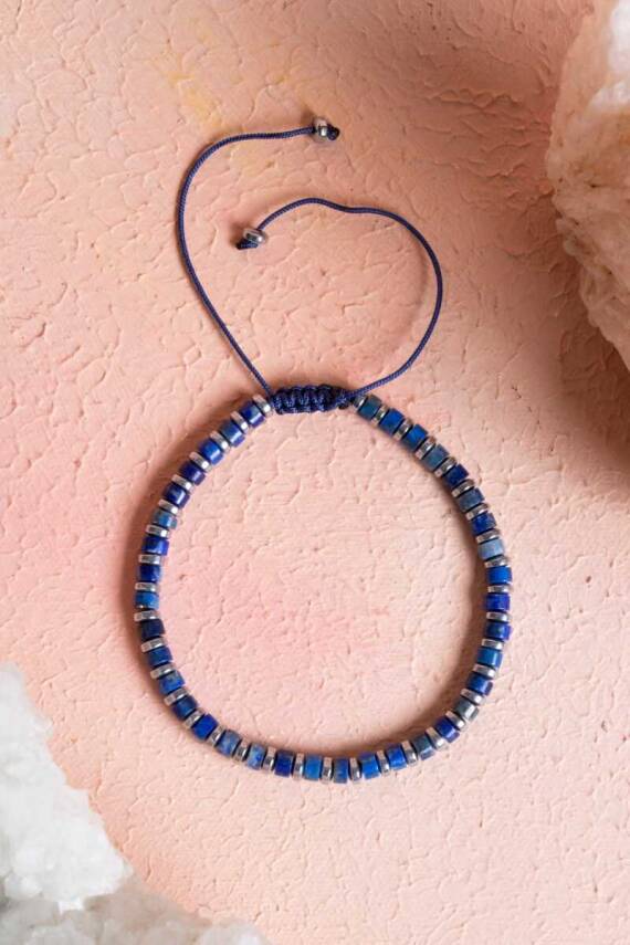 Sertifikalı Lapis Lazuli, Hematit, Doğal Taş Makrome Bileklik (SK075) - 2