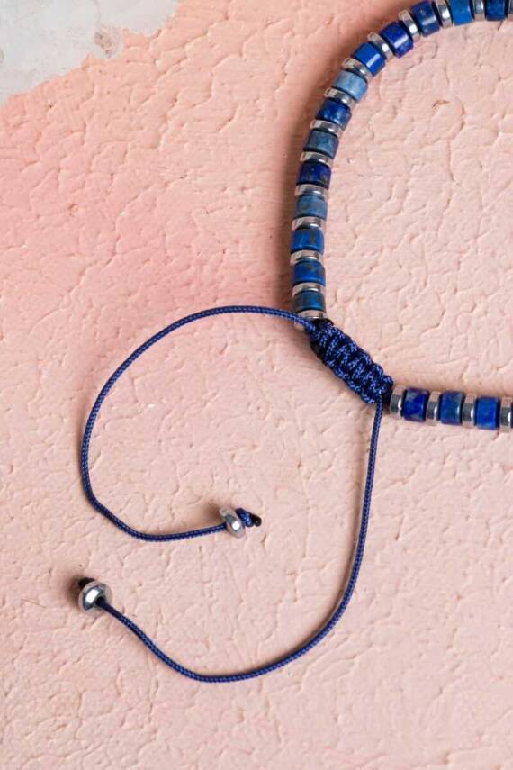 Sertifikalı Lapis Lazuli, Hematit, Doğal Taş Makrome Bileklik (SK075) - 4