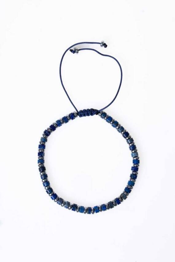 Sertifikalı Lapis Lazuli, Hematit, Doğal Taş Makrome Bileklik (SK075) - 5