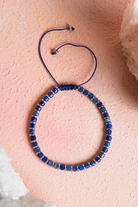 Sertifikalı Lapis Lazuli, Hematit, Doğal Taş Makrome Bileklik (SK:075) - 1