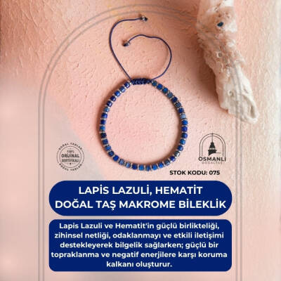 Sertifikalı Lapis Lazuli, Hematit, Doğal Taş Makrome Bileklik (SK:075) - 2