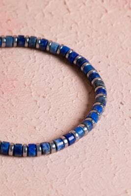 Sertifikalı Lapis Lazuli, Hematit, Doğal Taş Makrome Bileklik (SK:075) - 3