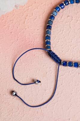 Sertifikalı Lapis Lazuli, Hematit, Doğal Taş Makrome Bileklik (SK:075) - 4