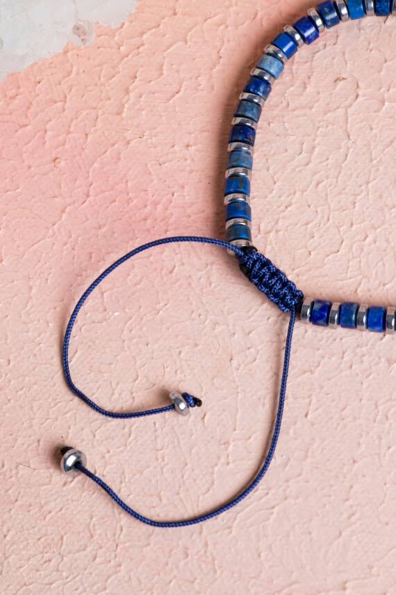 Sertifikalı Lapis Lazuli, Hematit, Doğal Taş Makrome Bileklik (SK:075) - 4