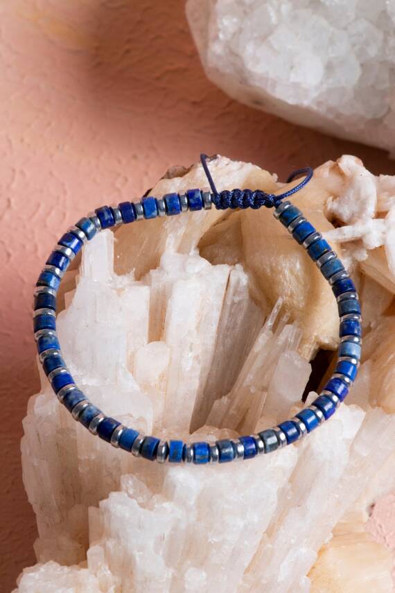 Sertifikalı Lapis Lazuli, Hematit, Doğal Taş Makrome Bileklik (SK:075) - 5