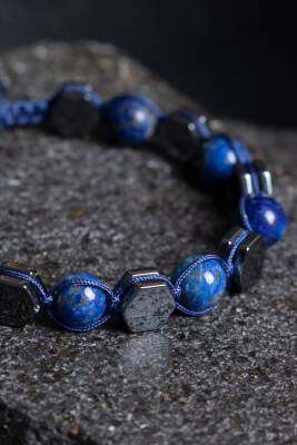 Sertifikalı Lapis Lazuli, Hematit Doğal Taş Makrome Bileklik (SK:360) - 2