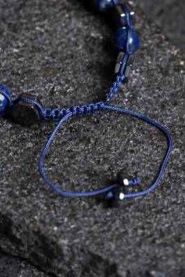 Sertifikalı Lapis Lazuli, Hematit Doğal Taş Makrome Bileklik (SK:360) - 3