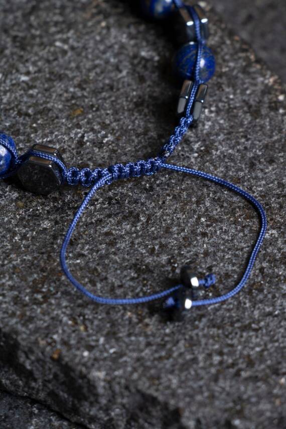 Sertifikalı Lapis Lazuli, Hematit Doğal Taş Makrome Bileklik (SK:360) - 3