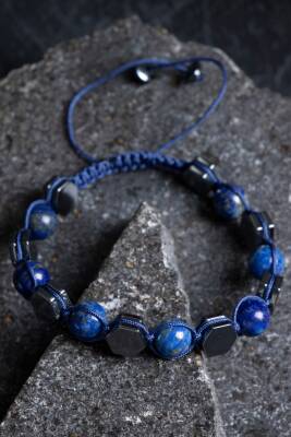 Sertifikalı Lapis Lazuli, Hematit Doğal Taş Makrome Bileklik (SK:360) - 4