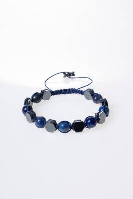 Sertifikalı Lapis Lazuli, Hematit Doğal Taş Makrome Bileklik (SK:360) - 5