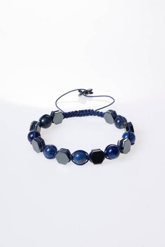 Sertifikalı Lapis Lazuli, Hematit Doğal Taş Makrome Bileklik (SK:360) - 5