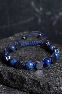 Sertifikalı Lapis Lazuli, Hematit Doğal Taş Makrome Bileklik (SK360) - Doğal Taş