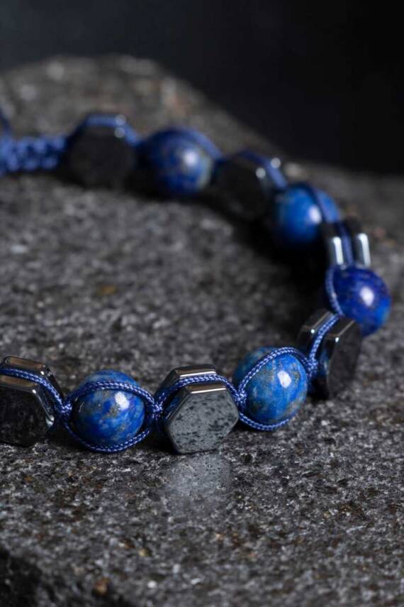 Sertifikalı Lapis Lazuli, Hematit Doğal Taş Makrome Bileklik (SK360) - 2