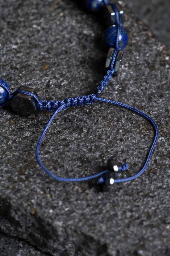 Sertifikalı Lapis Lazuli, Hematit Doğal Taş Makrome Bileklik (SK360) - 3