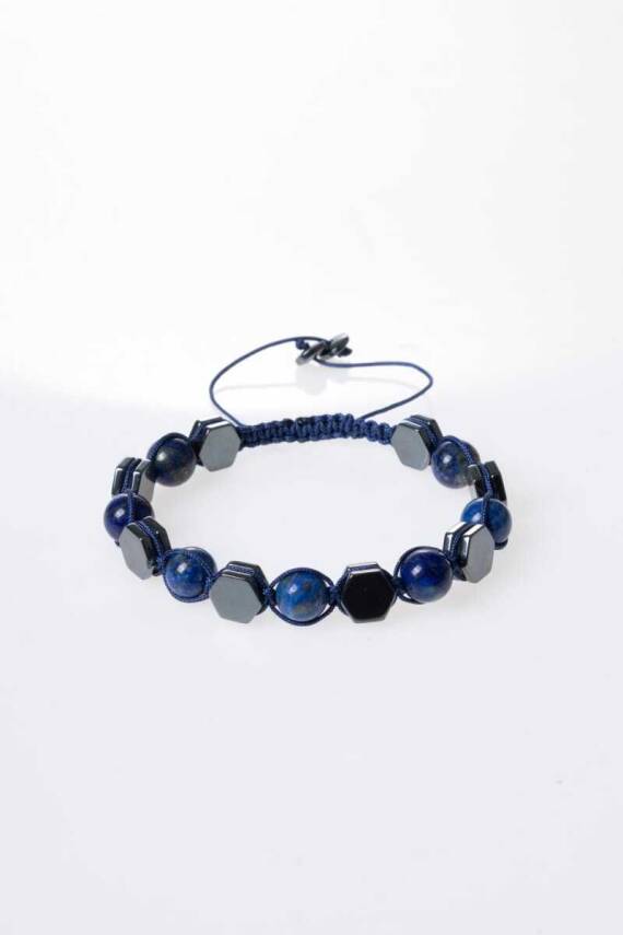 Sertifikalı Lapis Lazuli, Hematit Doğal Taş Makrome Bileklik (SK360) - 5