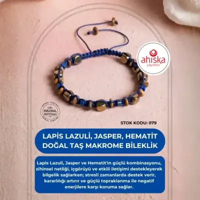 Sertifikalı Lapis Lazuli, Jasper, Hematit Doğal Taş Makrome Bileklik (SK079) - 1