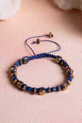 Sertifikalı Lapis Lazuli, Jasper, Hematit Doğal Taş Makrome Bileklik (SK079) - Doğal Taş (1)