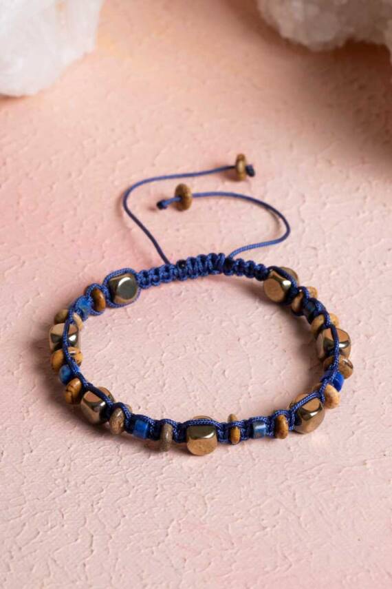 Sertifikalı Lapis Lazuli, Jasper, Hematit Doğal Taş Makrome Bileklik (SK079) - 2