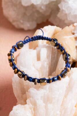 Sertifikalı Lapis Lazuli, Jasper, Hematit Doğal Taş Makrome Bileklik (SK079) - 4