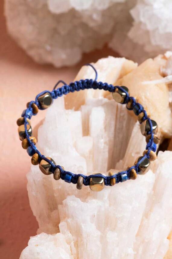 Sertifikalı Lapis Lazuli, Jasper, Hematit Doğal Taş Makrome Bileklik (SK079) - 4