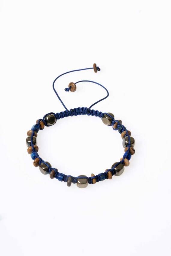 Sertifikalı Lapis Lazuli, Jasper, Hematit Doğal Taş Makrome Bileklik (SK079) - 5