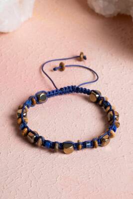 Sertifikalı Lapis Lazuli, Jasper, Hematit Doğal Taş Makrome Bileklik (SK:079) - Osmanlı Doğal Taş