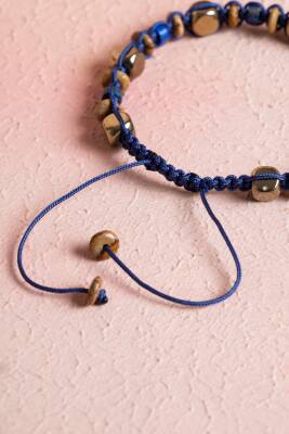 Sertifikalı Lapis Lazuli, Jasper, Hematit Doğal Taş Makrome Bileklik (SK:079) - 4