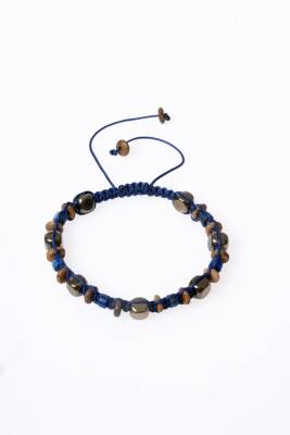 Sertifikalı Lapis Lazuli, Jasper, Hematit Doğal Taş Makrome Bileklik (SK:079) - 6