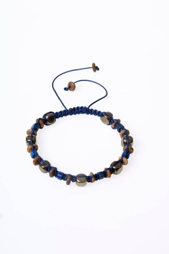 Sertifikalı Lapis Lazuli, Jasper, Hematit Doğal Taş Makrome Bileklik (SK:079) - 6
