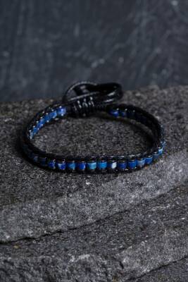 Sertifikalı Lapis Lazuli Özel Tasarım Deri Doğal Taş Makrome Bileklik (SK:398) - Osmanlı Doğal Taş