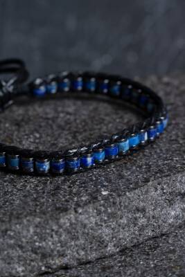 Sertifikalı Lapis Lazuli Özel Tasarım Deri Doğal Taş Makrome Bileklik (SK:398) - 2