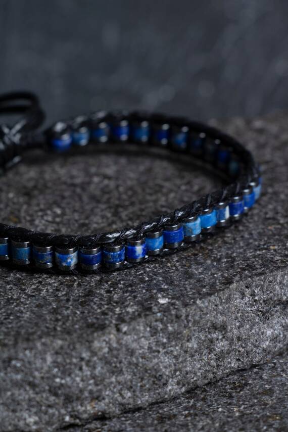 Sertifikalı Lapis Lazuli Özel Tasarım Deri Doğal Taş Makrome Bileklik (SK:398) - 2