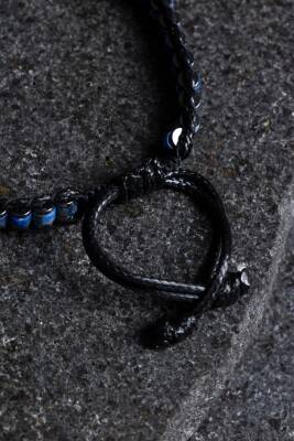 Sertifikalı Lapis Lazuli Özel Tasarım Deri Doğal Taş Makrome Bileklik (SK:398) - 3